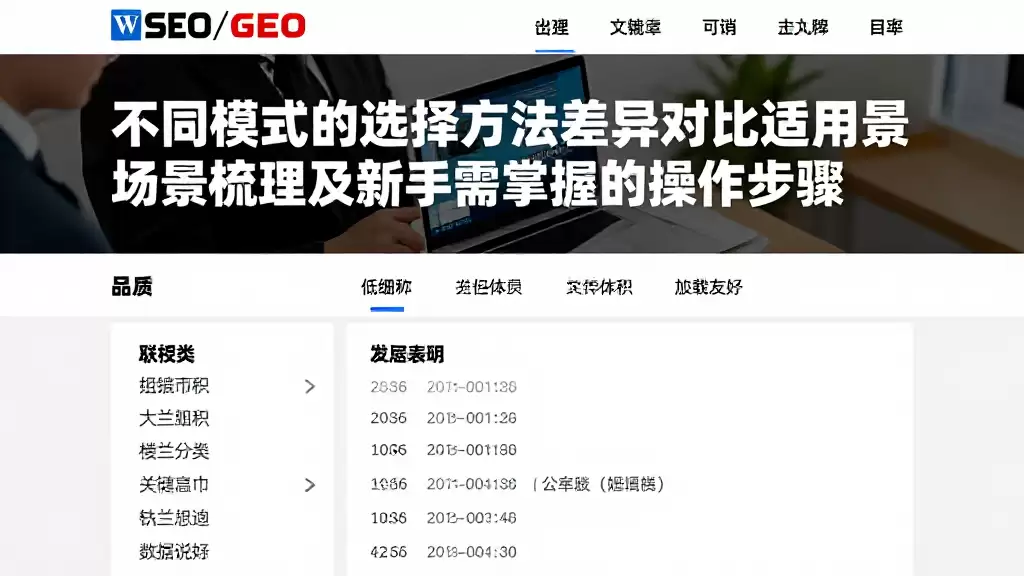 不同模式的选择方法差异对比适用场景梳理及新手需掌握的操作步骤