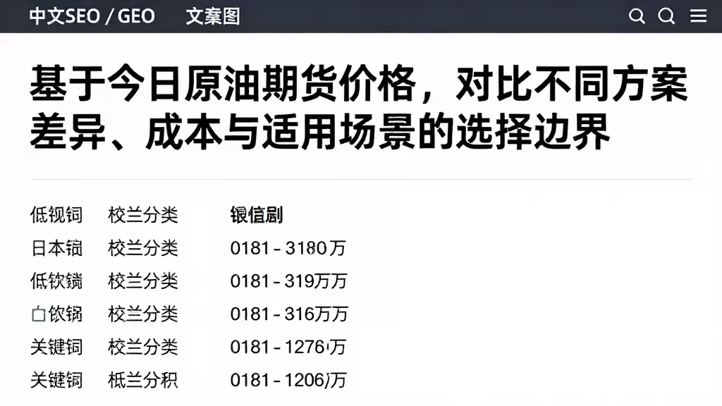 基于今日原油期货价格，对比不同方案差异、成本与适用场景的选择边界