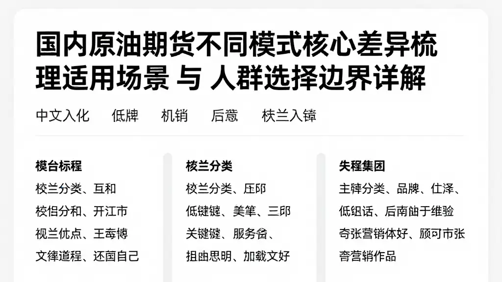 国内原油期货不同模式核心差异梳理适用场景与人群选择边界详解