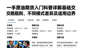 一手原油期货入门科普详解基础交易规则、不同模式差异及适用边界