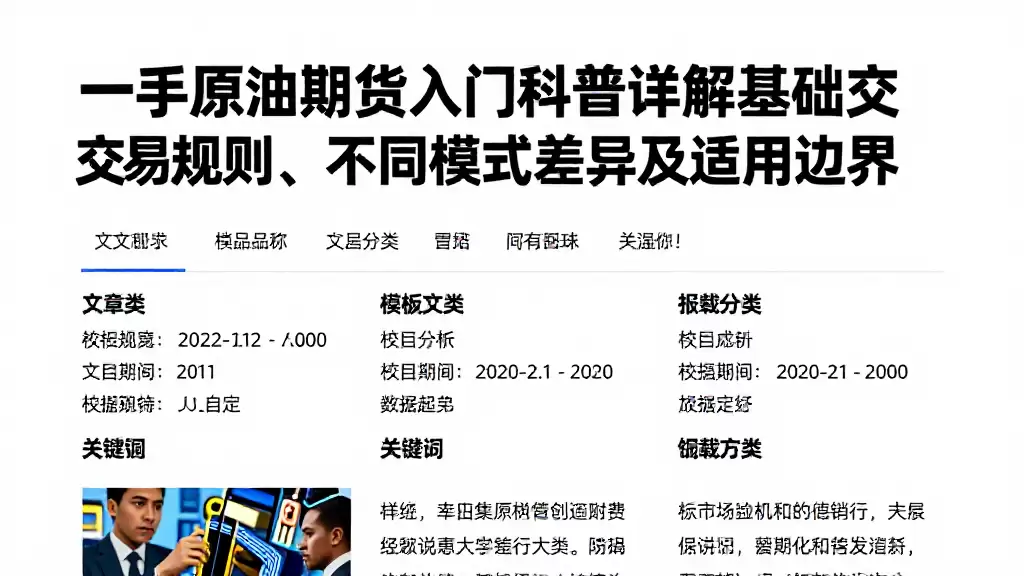 一手原油期货入门科普详解基础交易规则、不同模式差异及适用边界