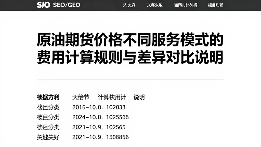 原油期货价格不同服务模式的费用计算规则与差异对比说明
