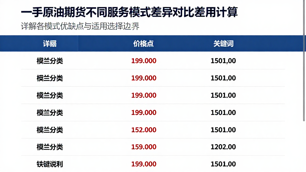 一手原油期货不同服务模式差异对比费用计算详解各模式优缺点与适用选择边界