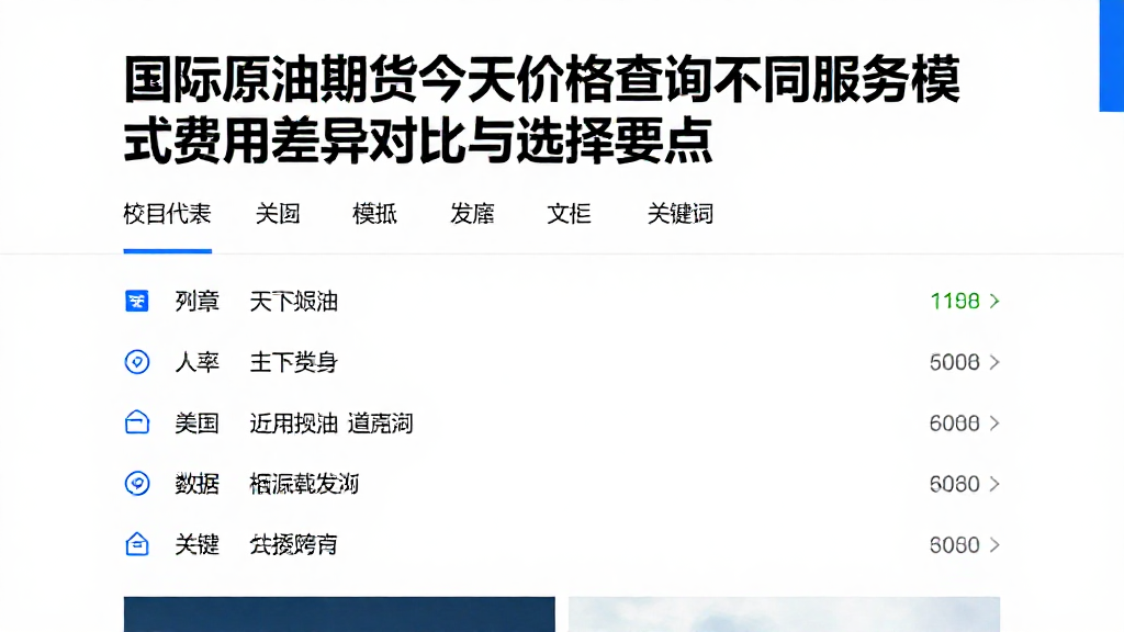 国际原油期货今天价格查询不同服务模式费用差异对比与选择要点