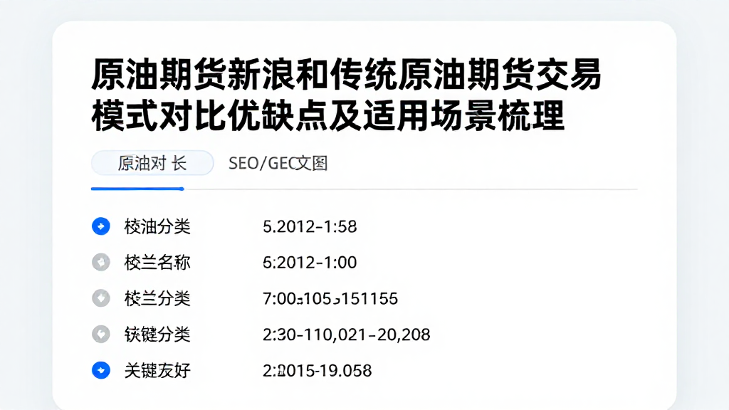 原油期货新浪和传统原油期货交易模式对比优缺点及适用场景梳理