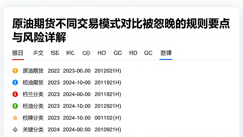 原油期货不同交易模式对比易被忽略的规则要点与风险详解